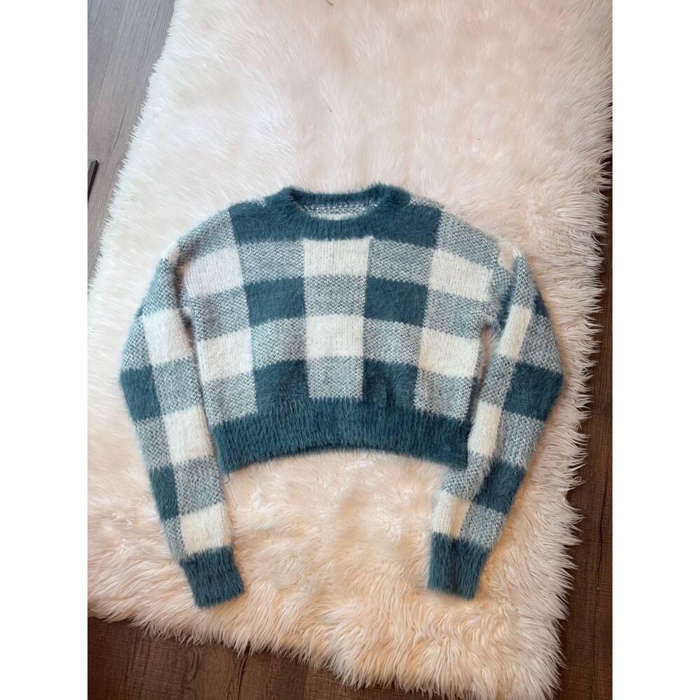 SO plaid fuzzy sweater